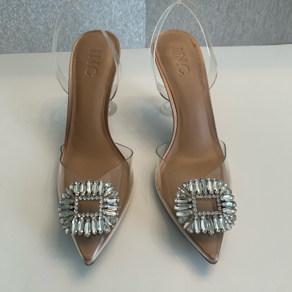 INC International Concepts Clear and Silver Embellished Heels